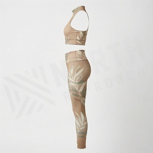 Women's 2 Piece Yoga Set Turtleneck Crop Top High Waist <b>Leggings</b> Floral Print Side Stripe <b>Activewear</b> - Product Image 3