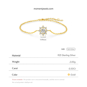 Bracelet élégant en argent sterling 925 plaqué or 14 carats avec moissanite pour femme, pendentif flocon de neige brillant, chaîne câble, style IG - Product Image 5