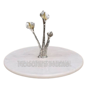 New Trending Aluminum Metal Round Shape Luxurious Leaf Design Silver and Gold Finished Desert <b>Cake</b> <b>Stand</b> - Product Image 4