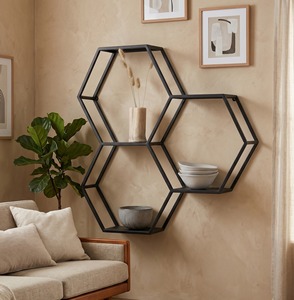 Estante Flotante Moderno Hexagonal de Metal para Pared, Organizador Decorativo Geométrico de Hierro con Diseño de Panal para el Hogar - Product Image 2