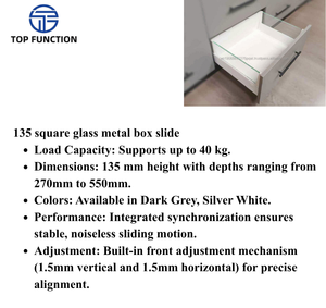 135 Square Glass Metal Box <b>Slide</b> for Premium Kitchen Cabinet <b>Drawer</b> Systems with Elegant Glass Side Panels - Product Image 2