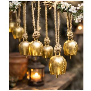Gold <b>Metal</b> Jingle Bells Cluster With Hemp Rope Handle <b>For</b> Decoration - Product Image 6