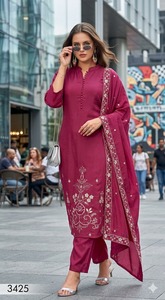 Salwar Kameez Moderno para Mujer con Costuras Decorativas y Forro de Algodón Mul Chanderi con Bordado, Ideal para Fiestas, Bodas, Diwali y Eventos (Largo hasta la Rodilla) - Product Image 6