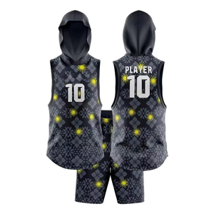 Ensemble d'entraînement de basketball personnalisé par sublimation, maillot à capuche sans manches et short en tissu respirant en mesh, tenue d'équipe pour homme - Product Image 2