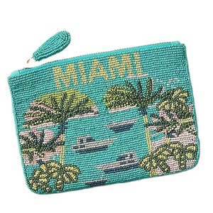 Flamingo Beaded Coin Purse Carnival Theme <b>Mini</b> <b>Pouch</b> Statement Handmade Wallet - Product Image 1