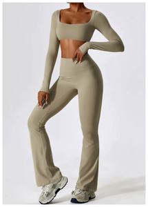 Women's High Quality Ladies Elastic Yoga Sports <b>Bra</b> Super Soft Gym Fitness Leggings Set <b>Open</b> Back High Waist Leggings for Pants - Product Image 2