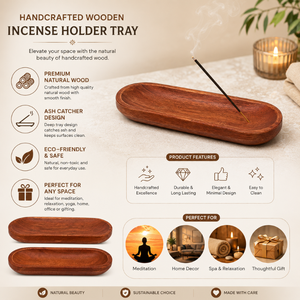 Handcrafted Wooden Oval Incense Holder | <b>Tray</b> Ash Catcher Decorative Incense Stick Burner Dish for Meditation Yoga Pooja Decor - Product Image 5