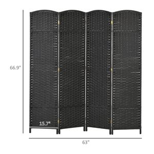 4-Panel 5.6 Ft Tall Black Freestanding Privacy <b>Screen</b> Handcrafted <b>Folding</b> Room Divider Partition for Home Office Art Style - Product Image 3