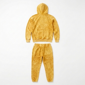 Conjunto Deportivo Unisex con Capucha de Poliéster/Algodón, Sudadera Amarilla con Efecto Lavado Ácido, Pantalones Deportivos de Corte Regular, Estilo Casual y Deportivo para Otoño - Product Image 2