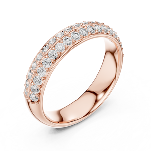 Bague double rangée en or rose avec diamants de laboratoire, alliance élégante, bijoux de mariée de luxe minimalistes pour femmes - Product Image 1