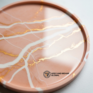Plateau en résine orange coucher de soleil avec accent doré |   Plateau de service haut de gamme en résine orange coucher de soleil avec accent doré |   Service Premium - Product Image 3