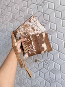 Bracelet en cuir de fourrure de vachette à motifs occidentaux pour femmes élégantes pochette portefeuille patchs personnalisés petits portefeuilles de tous les jours - Product Image 5