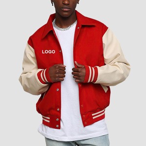 Customize Logo Red Varsity <b>Jackets</b> Wool Body Genuine Leather Sleeves Winter Wear <b>Smart</b> and Stylish Men's <b>Jacket</b> - Product Image 4