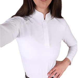 เสื้อเชิ้ตขี่ม้าแขนยาวสีขาวผ้าฝ้ายสำหรับผู้หญิง ขายส่ง ระบายอากาศได้ดี เหมาะสำหรับการขี่ม้า  รับสกรีนโลโก้ - Product Image 3