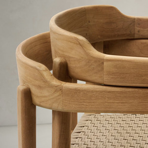 Scandinavian Teak Wood <b>Garden</b> Chair With Woven Seat Tapered Legs Outdoor Furniture Durable Wood Frame - Vape - Product Image 1