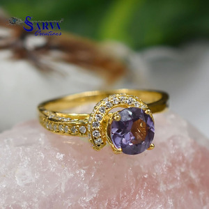 Alexandrite 925 Sterling Silver Gold Plated Halo <b>Ring</b> with <b>Cubic</b> <b>Zirconia</b> Accents Elegant Women Engagement <b>Wedding</b> Jewelry Gift - Product Image 3