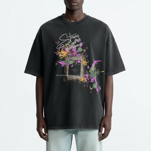 <b>Men's</b> Drop Shoulder T-<b>Shirt</b> Purple Oversized Acid Wash Graphic Printed Custom OEM Wholesale - Product Image 3
