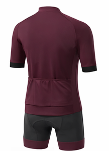Maillot de cyclisme pour homme, manches courtes, couleur bordeaux, respirant, fermeture éclair sur le devant, design sportif, vêtement d'été, couleur unie, poches arrière - Product Image 4