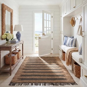 Alfombra de Yute a Rayas, Rectangular, Estilo Bohemio, Tejido Plano, Ecológica, para Sala de Estar, con Borde de Flecos - Product Image 5