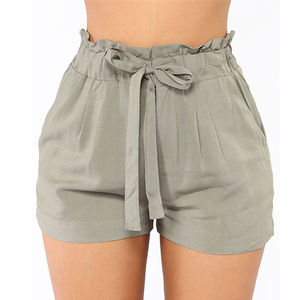 Shorts pour femmes à taille haute, couleur rouge, avec cordon de serrage et poches, shorts décontractés pour femmes, couleur unie - Product Image 3