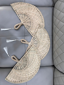 Handwoven Seagrass <b>Bamboo</b> <b>Craft</b> Woven Palm Fan Green Decorative Fan for Home Wedding Party Gift - CARYLN - Product Image 4