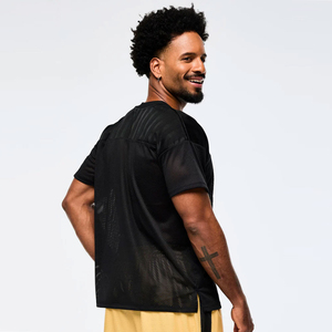 เสื้อยืดคอกว้างทรงโอเวอร์ไซส์ผ้าตาข่ายสำหรับผู้ชาย ดีไซน์เองได้ 100% ผ้าฝ้าย ระบายอากาศดี สไตล์ลำลอง - Product Image 6