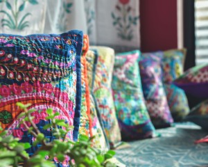 Decorative Handcrafted Kantha Outdoor Indian Furniture Cushion <b>Covers</b> and Car <b>Seat</b> Cushion-100% Cotton Bedding - Product Image 2