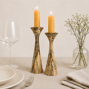 Handcrafted Spalted Beech Wooden <b>Candle</b> Holder Set Elegant <b>Tapered</b> Candlestick Stands For Rustic Home Decor & Wedding Centertop - Product Image 2