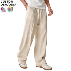 Wholesale Casual Summer Loose Blend Canvas <b>Linen</b>/ Ramie Cotton Mid Waist Lightweight Trousers Plus Size Men - Product Image 3