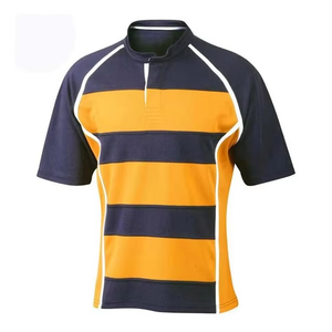 Maillot de rugby sportif à manches courtes et col montant, séchage rapide, empiècements multicolores, coupe régulière, T-shirt d'été 100% coton, prix usine - Product Image 2