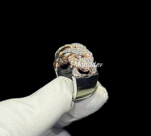 Geometric Chain Link Diamond <b>Ring</b> <b>Adjustable</b> Brass Zircon Claw Set Wedding Party Jewelry for Women - Product Image 1