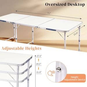 Tavolo Pieghevole in Alluminio 180x60x70cm Bianco per Camera da Letto, Campeggio, Picnic, Cucina, Altezza Regolabile, Richiudibile - Product Image 6