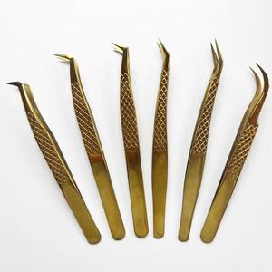 Morje Surgical Gold-Plated Eyelash Tweezers Set Smooth Tips for Beauty Use - Product Image 1