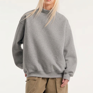 Sudadera de cuello alto para mujer de marca privada, de forro polar grueso, con gráfico de aplique personalizado, lavado mineral y puños acanalados - Product Image 5