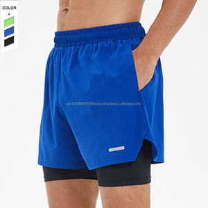 Vente en gros de shorts de course à taille élastique à double couche avec poche pour hommes, séchage rapide, nylon spandex, décontracté, imprimé, taille adulte solide - Product Image 1