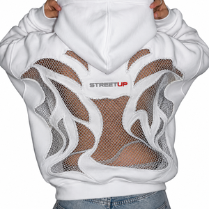 Sudadera con capucha de malla sin espalda personalizada para mujer, nueva llegada, estilo urbano, a la moda, con malla, venta al por mayor, EE. UU. - Product Image 1