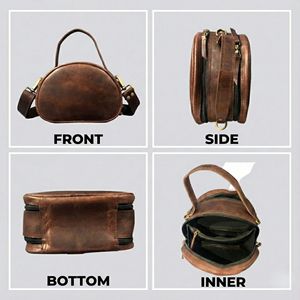 Women's Brown Vintage <b>Small</b> Crossbody Shoulder Handbag Genuine Leather Top Satchel Zipper Closure Second Lightweight Durable - Product Image 2