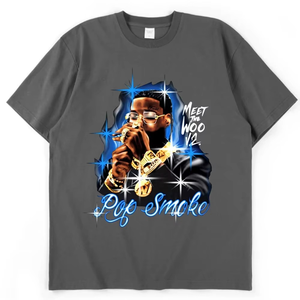 T-shirt à manches courtes et col rond pour homme Pop Smoke Meet The Woo V2, bleu marine, imprimé numérique, style streetwear, tissu jersey - Product Image 3