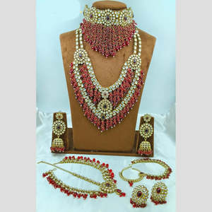 Ensemble Kundan opulent avec perles imitation plaquées or 24 carats pour usage quotidien, bijoux de mariée - 10575629RD - Product Image 1