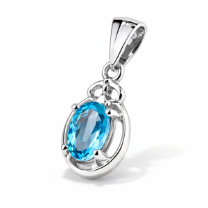 Pendentif ovale en topaze bleue suisse plaqué rhodium en argent sterling - Collier minimaliste fait main avec pierre précieuse - Product Image 3
