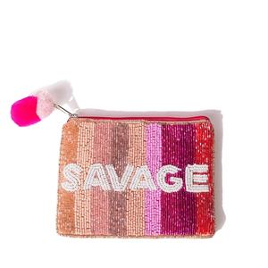 Elegant New Design Embroidery SAVAGE Beaded White With Light Color Mini Zipper <b>Bag</b> ladies <b>make</b> <b>up</b> <b>bag</b> small wallet <b>bag</b> - Product Image 1