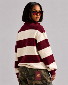 Sweat-shirt polaire uni pour femme Silk Road, couleur bordeaux, col demi-zip, décontracté, pour l'été, anti-boulochage, polyester/coton - Product Image 4
