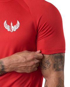 T-shirt de sport rouge pour homme, décontracté, à manches courtes, col rond, léger, respirant, pour l'été, la gym, le fitness et l'entraînement - Product Image 5