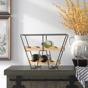 Porte-vin en bois minimaliste avec cadre métallique, design rectangulaire, pour les fêtes, rangement durable pour les boissons - Product Image 5