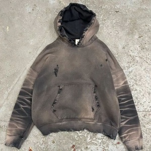 Sunfade Raw Edge Distressed Hoodie Vintage Worn <b>Wash</b> Heavyweight Cotton Oversized Retro Fade Streetcore Rugged Style Pullover - Product Image 5