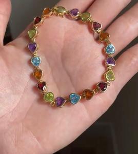 Natural Multi <b>Stones</b> <b>Bracelet</b> With 925 Sterling Silver Handmade <b>Bracelet</b> With Heart Shape Best For Gift, - Product Image 1