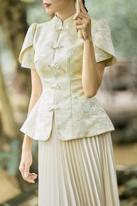 Blusa Ceremonial de Brocado de Alta Calidad para Mujer, Diseño Vietnamita, Patrón Tradicional de Paisaje, Estilo Clásico KPP08 - Product Image 4