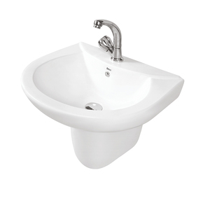 Lavabo en céramique blanche de qualité supérieure, design classique, largement utilisé, avec demi-piedestal, pour les salles de bain d'hôtel - Product Image 1