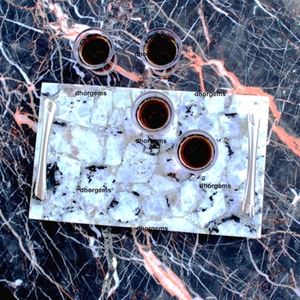 Plateau de service en marbre naturel de haute qualité, personnalisé par un fabricant professionnel, plateau de présentation de bijoux en marbre, plateau de vanité - Product Image 1