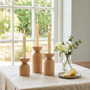 Porte-bougies coniques en bois massif faits à la main, style scandinave, rustiques, décoratifs, pour table - Product Image 3